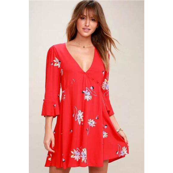 Free People Dresses & Skirts - Free People Time On My Side Wrap Dress in Red Floral Sz Medium